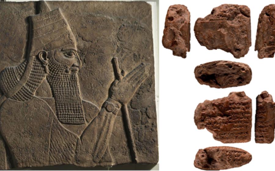 Left; Relief of Tiglath-Pileser III from Nimrud. Right; Image of the tablet Rm 75.