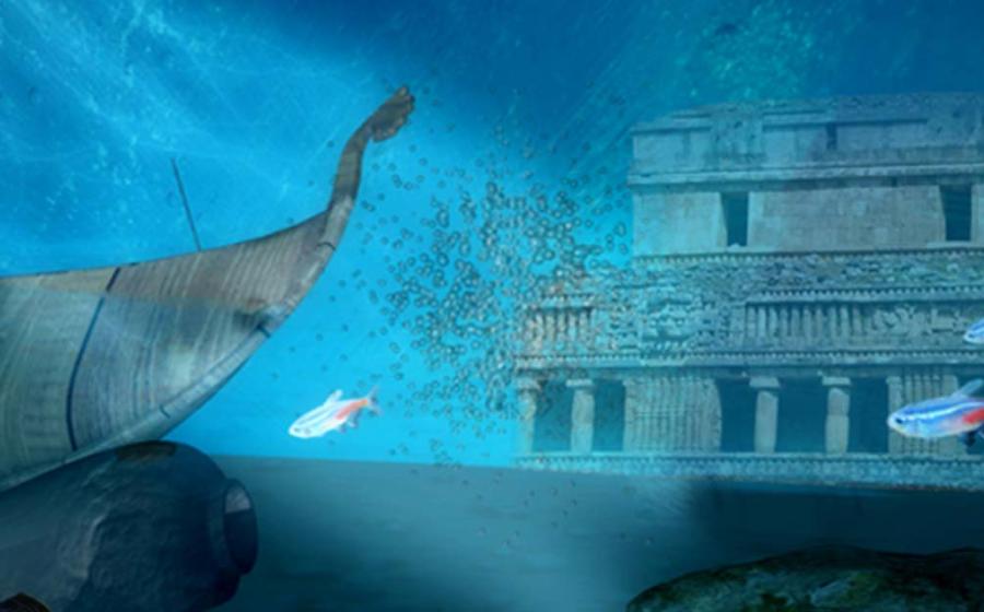 Underwater World (Public Domain) and ruins of the Palace of Sayil, Yucatan. (Rose Vekony/CC BY-SA 3.0); Deriv