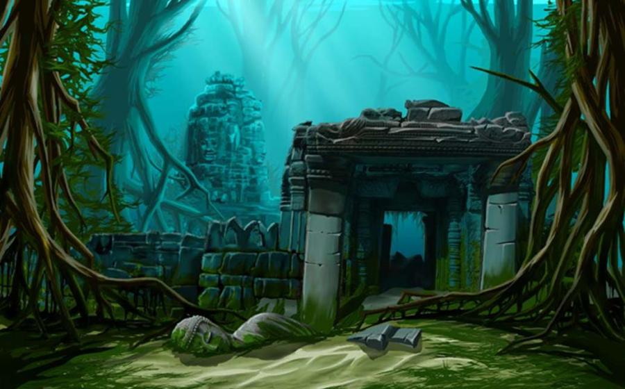 Ancient town ruins. Underwater background. Was Atlantis actually in India? 