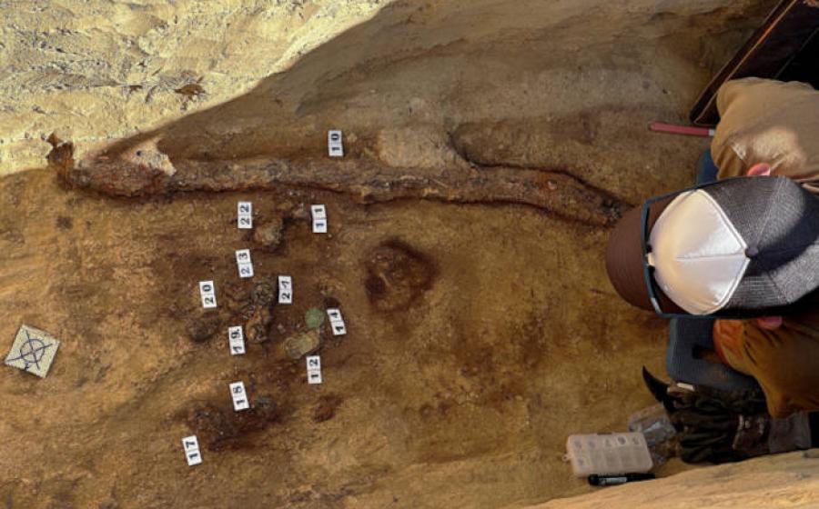 Avar saber in situ at the Székesfehérvár site, Hungary