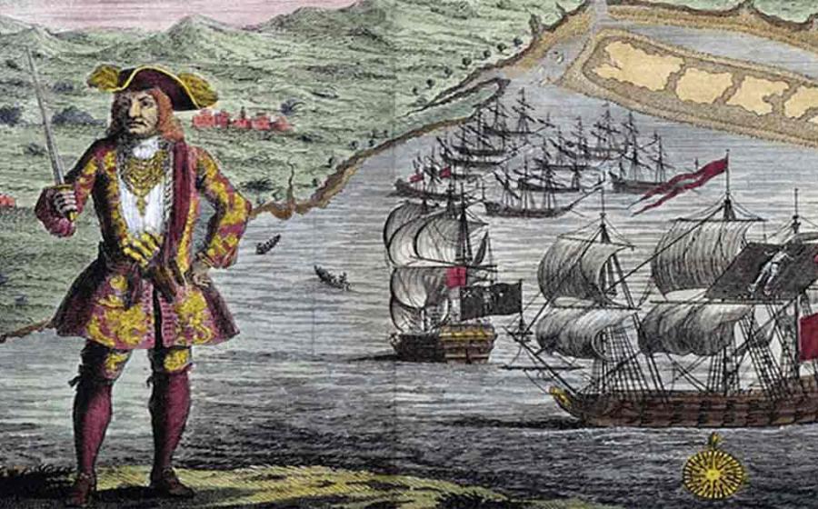 An engraving from 1724 of Bartholomew Roberts (aka Black Bart Roberts), the notorious Welsh pirate (1682-1722). Source: Benjamin Cole/CC BY-SA 4.0