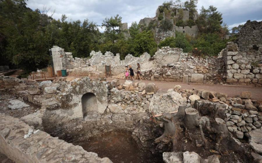 A view of the newly uncovered bathhouse remains at Olympos.