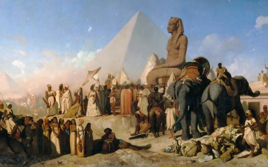 Meeting Between Cambyses II and Psammetichus III, as imaginatively recreated by the French painter Adrien Guignet