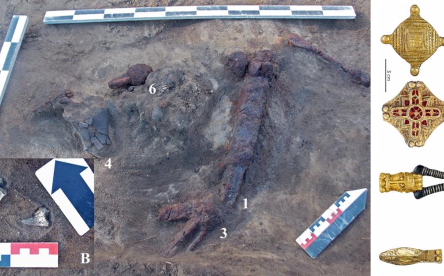 Grave №726 at the Putilovo-2 burial site. and, right, Elements of the horse bridle from burial №X-22