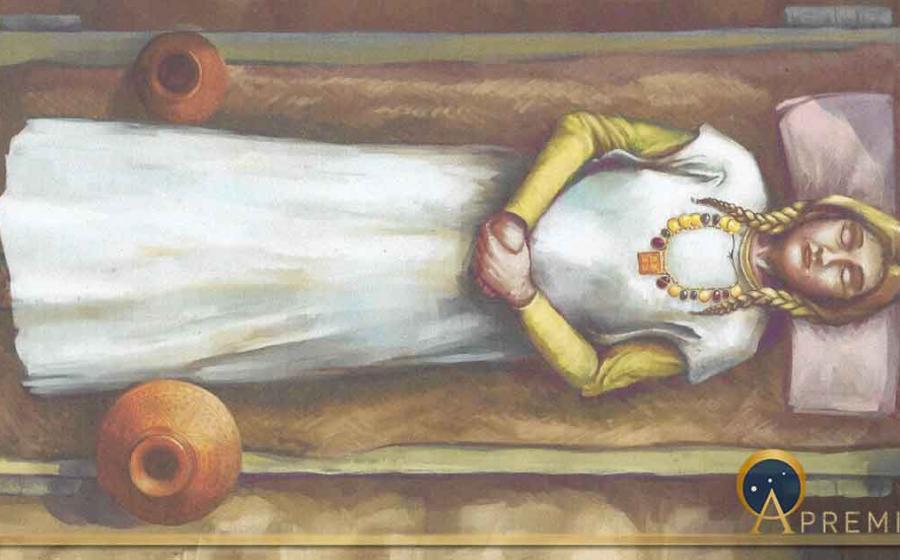 Artist’s impression of the Harpole Bed Burial (Image: with permission © MOLA)