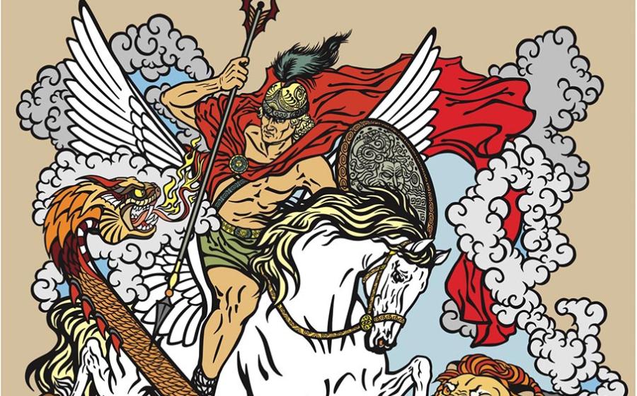 According to ancient Greek mythology, the hero Bellerophon with the aid of the winged horse Pegasus slew the monstrous creature known as the Chimera.           Source: insima / Adobe stock