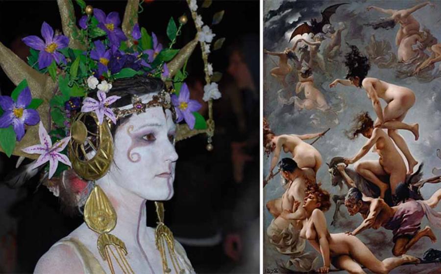 Left; May Queen at Beltane Fire Festival 2010 – Edinburgh. Right; Walpurgisnacht (Walpurgis Night) by Falero.  Source: Left; Martin Robertson/CC BY-NC-ND 2.0, Right; Public Domain