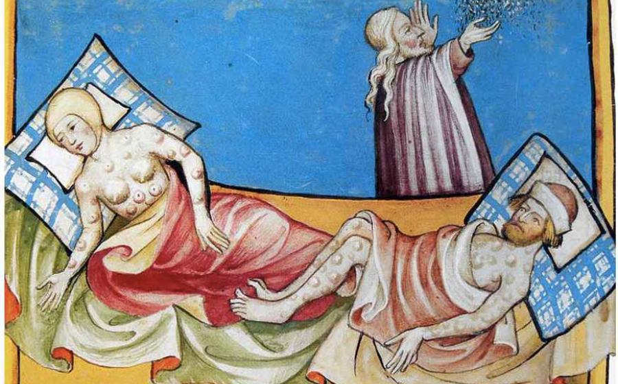 People with the Black Death depicted in 15th century manuscript. Source: Public domain