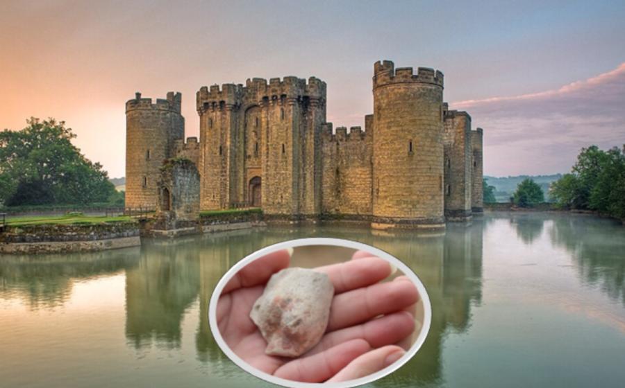 Bodiam Castle with inset Roman Venus figurine fragment.  