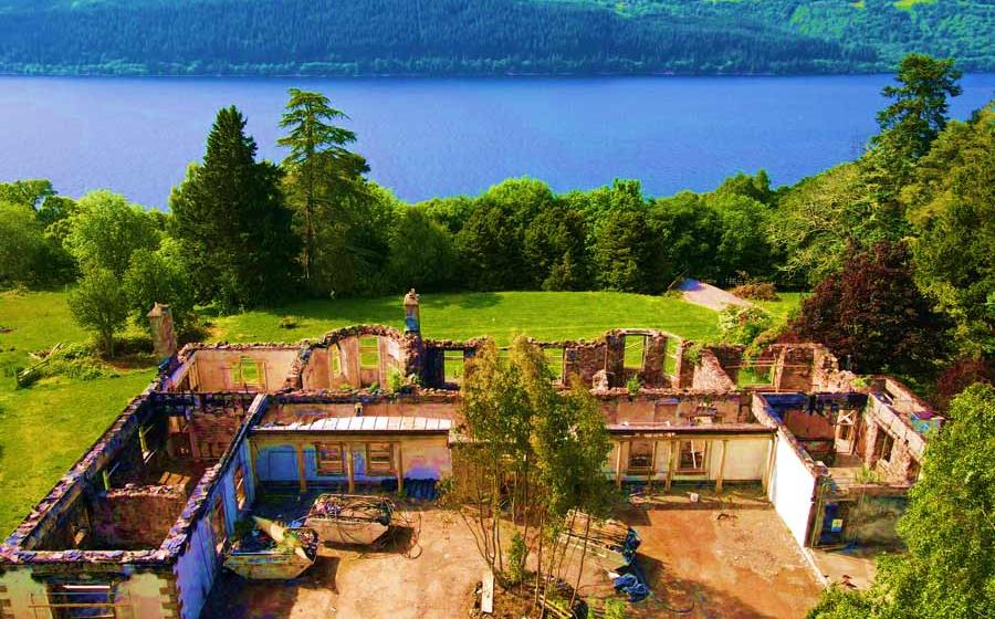 An aerial view of what remains of Boleskine House, owned by occultist Aleister Crowley from 1899 to 1913, which is the subject of a new film by Scottish filmmaker Ashley Cowie.		Source: Ashley Cowie / www.thebeastoflochness.com/
