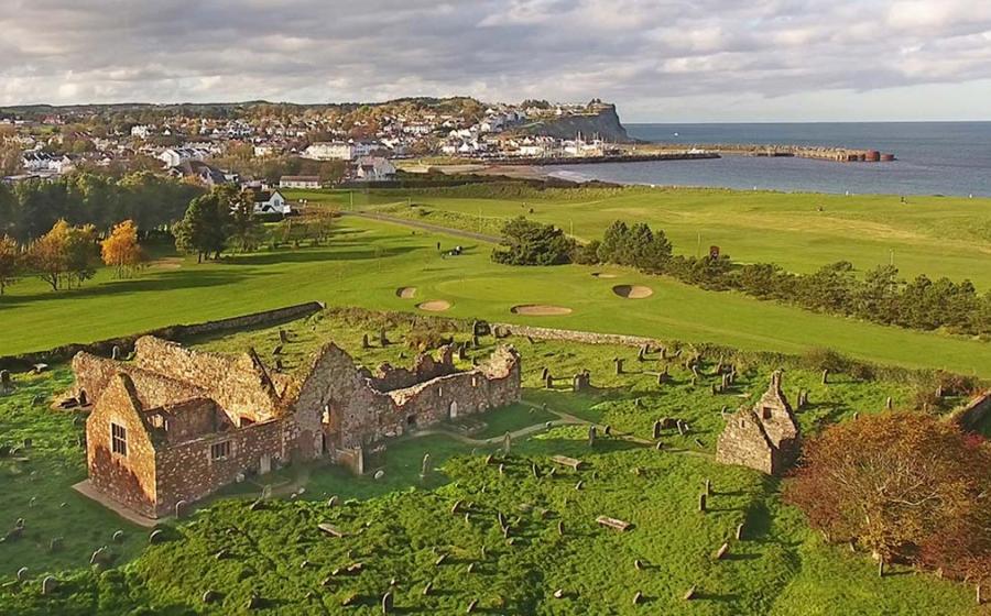 Aerial image of Bonamargy Friary in Northern Ireland. Source: peter / Adobe Stock