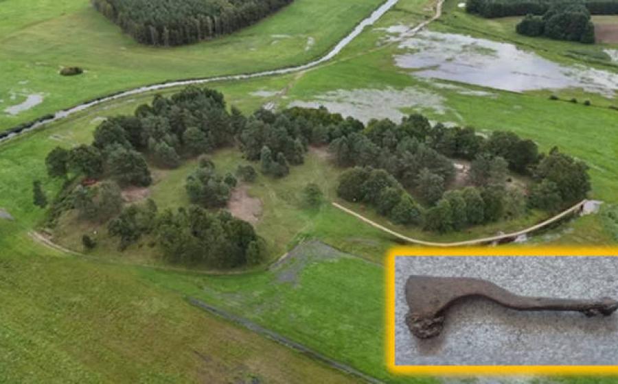 The Łysa Góra archaeological site, Mazovia, Poland with insert the Celtic skull trepanation tool.  