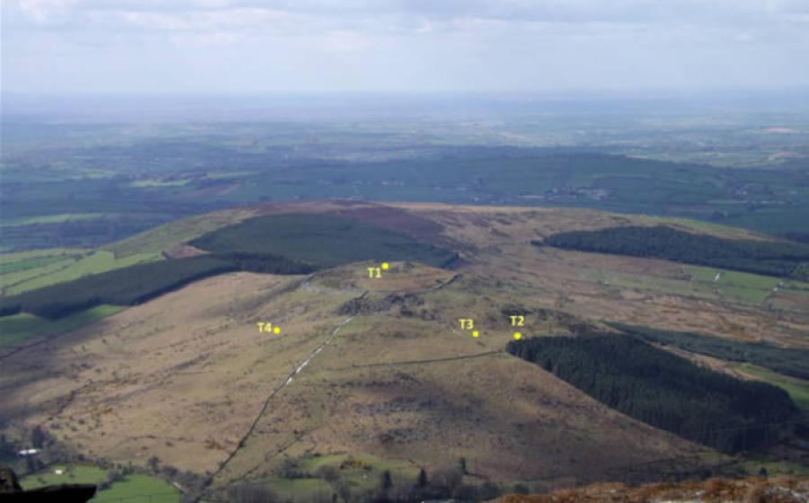 Aerial view of the prehistoric settlement remains at Brusselstown Ring, County Wicklow, Ireland.