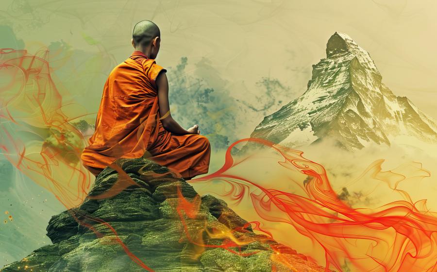 Bhuddist monk at one with the universe, AI generated.