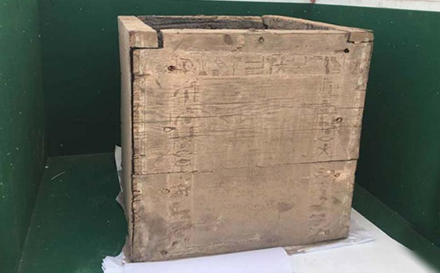This is the 3,700-year-old box that contained the remains of the daughter of King Emnikamaw, a 13th Dynasty sovereign. You can just barely make out some of the hieroglyphics carved into the box in the photo