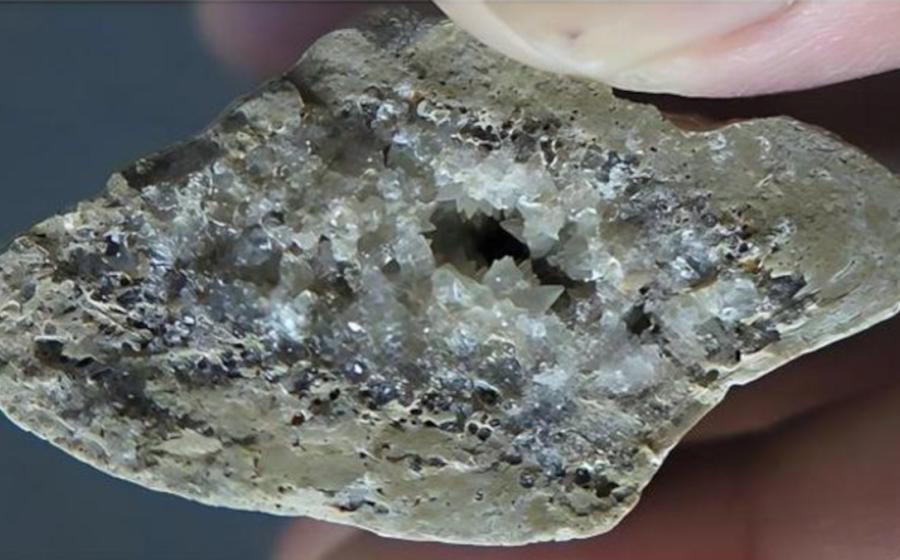 Crystals growing inside a bone found at the Lingjing archaeological site.