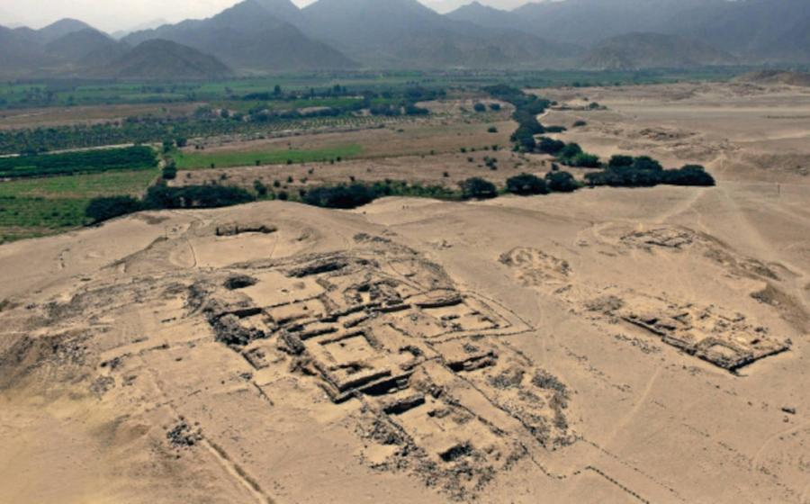 Ruins of the pyramidal structure unearthed at Chupacigarro, Peru.