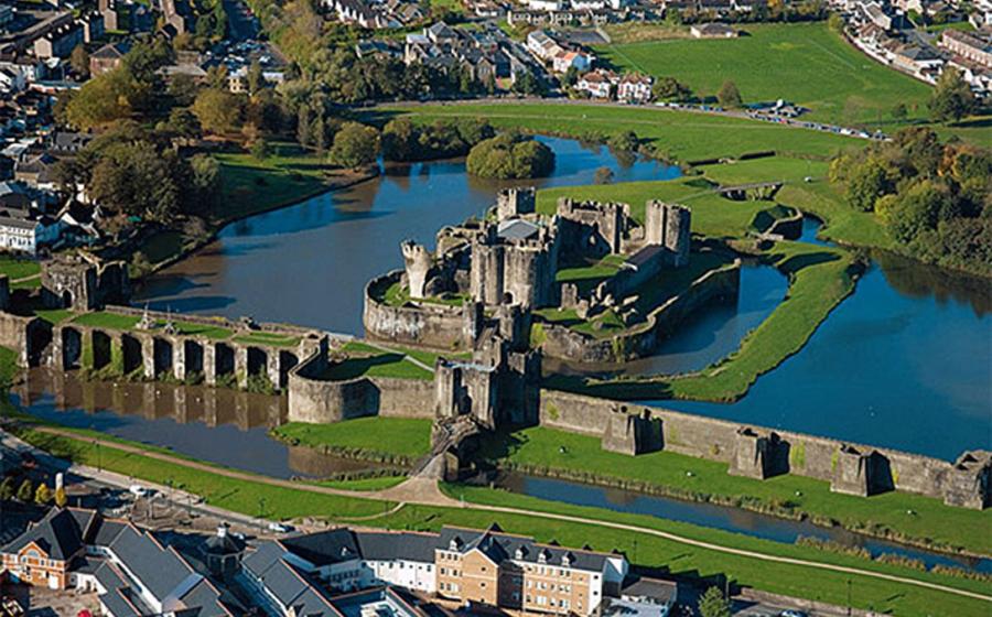 Aerial view of Caerphilly Castle