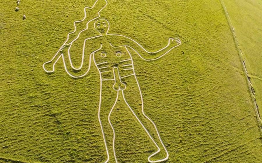   Cerne Abbas Chalk Figure Now Identified As the Greek Hero Hercules Researchers have been speculating for centuries about the meaning and origin of a gigantic 180-foot (55-meter) human figure carved into a chalky hillside near the village of Cerne Abbas in Dorset, England. While many explanations have been offered purporting to explain who this man really is, a new study published in the medieval history journal Speculum asserts that the mystery has been solved. The answer to this timeworn question appears