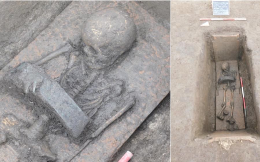 Excavated child graves at the cemetery at Pontecagnano Faiano, Italy.