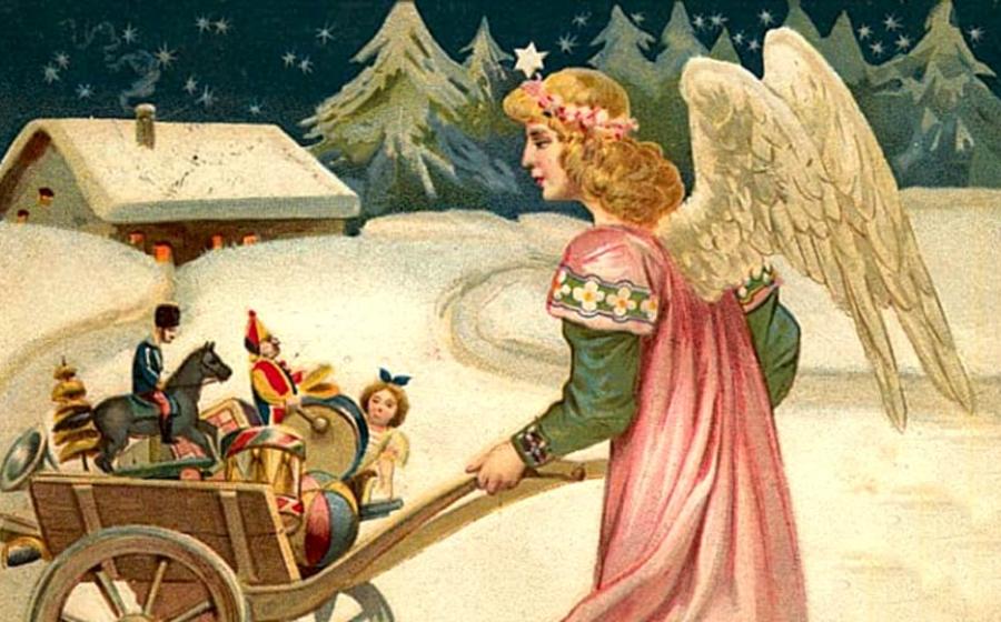 Detail of a vintage Christmas postcard showing Christkind.