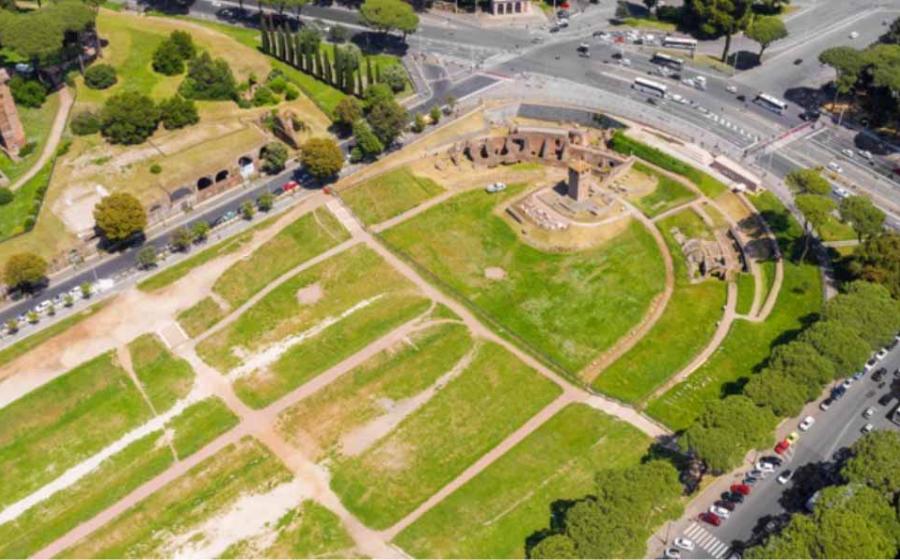 Aerial view of Circus Maximus, an ancient Roman chariot-racing stadium and mass entertainment venue in Rome, Italy. Now it's a public park but it was the first and largest stadium in ancient Rome. Source: Stefano Tammaro/Adobe Stock         
