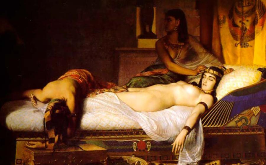 Cleopatra’s Death as depicted in a painting entitled ‘The Death of Cleopatra’ by Jean-André Rixens. Source: Public domain