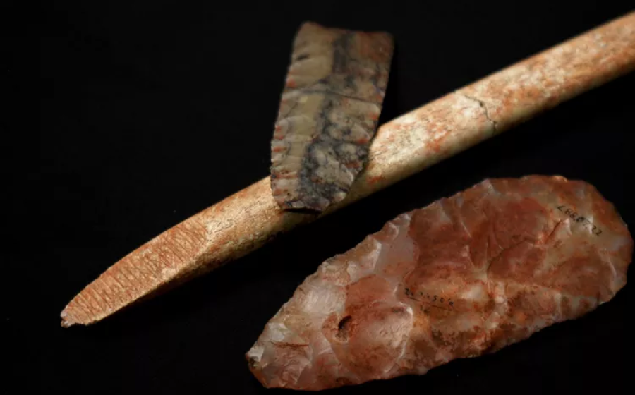Clovis artifacts and foreshaft associated with the Anzick burial, Montana