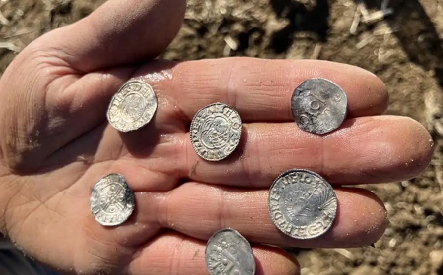 Some of the nearly 3,000 silver coins from the Mørstad Hoard