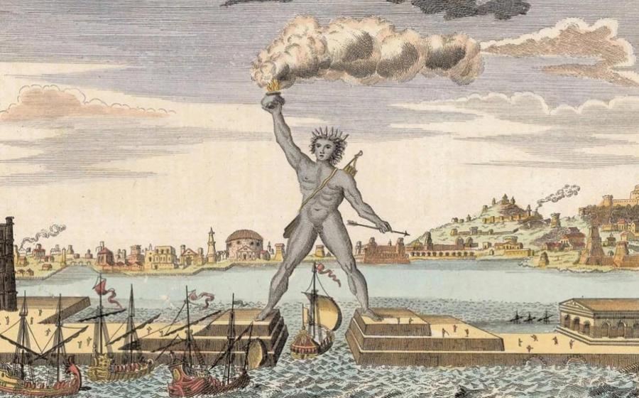 Engraving of the Colossus of Rhodes. 