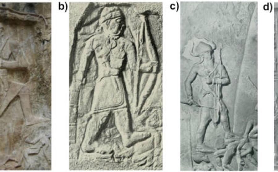 Selection of stone reliefs showing iconographic evidence of double-concave and angular bows from the Akkadian and New Kingdom periods in Mesopotamia and Egypt