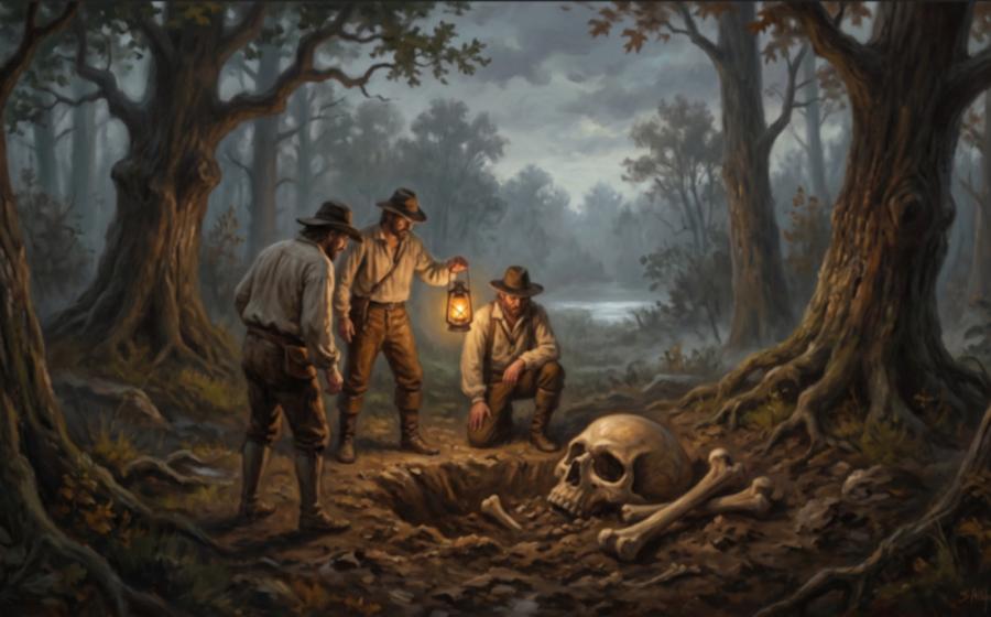 Representation of finding of large human skeletal remains in Ohio.