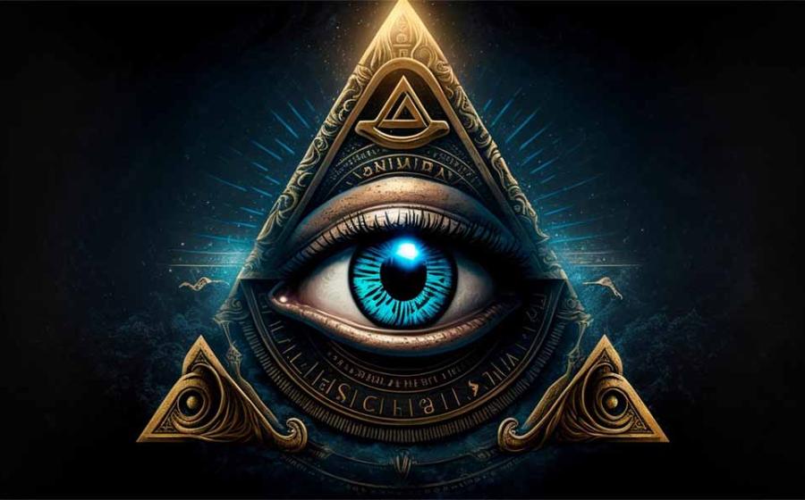 The All-Seeing Eye of the Illuminati in a Triangle. Source: artefacti / Adobe Stock.