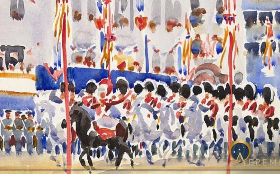 Mounted Band of The Scots Greys, depicting the Coronation of King George VI of England, by Harry Greville Wood Irwin (1937) (Public Domain)