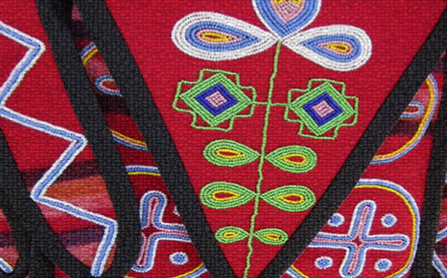 Creek beadwork. Beads and wampum were important in ritual and as currency among Native American groups. Wampum is made of sea shells. 