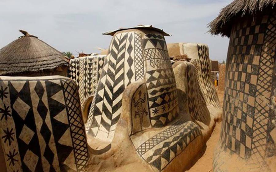 A view inside the painted village of Tiébélé in Burkina Faso.