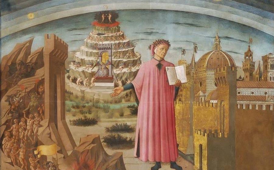 Fresco of Dante and the Divine Comedy (1465), Domenico di Michelino, Florence cathedral, Italy 