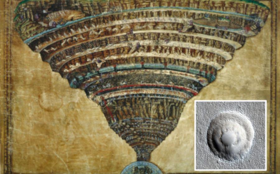 Botticelli's Map of Hell (c. 1480–1495), a detailed diagram of Dante's Inferno showing the funnel-shaped pit of Hell