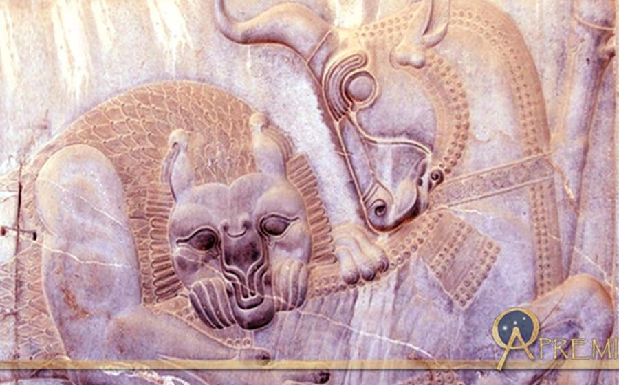 : Relief on the Apadana Staircase on the eastern wall [of the Apadana Palace] from the ruins at Persepolis, “the Persian City”, ceremonial capital of the Achaemenid Empire. Deriv 