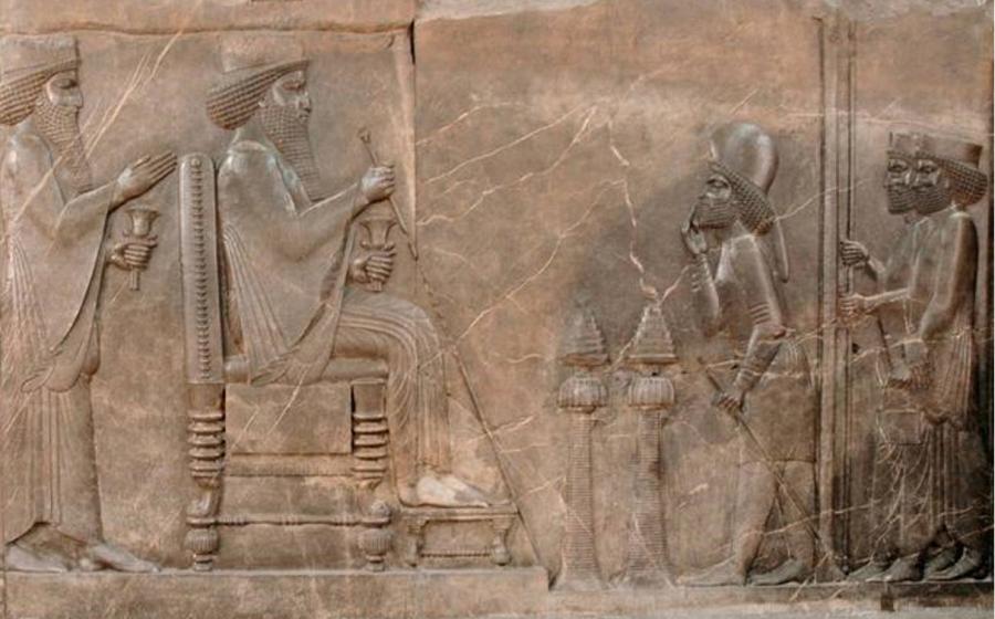Darius the Great receiving greetings and gifts from governors and ambassadors. Relief from Persepolis, Iran 