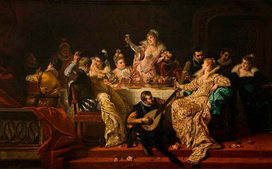 Painting of a Renaissance banquet, by Władysław Bakałowicz. Source. Public Domain