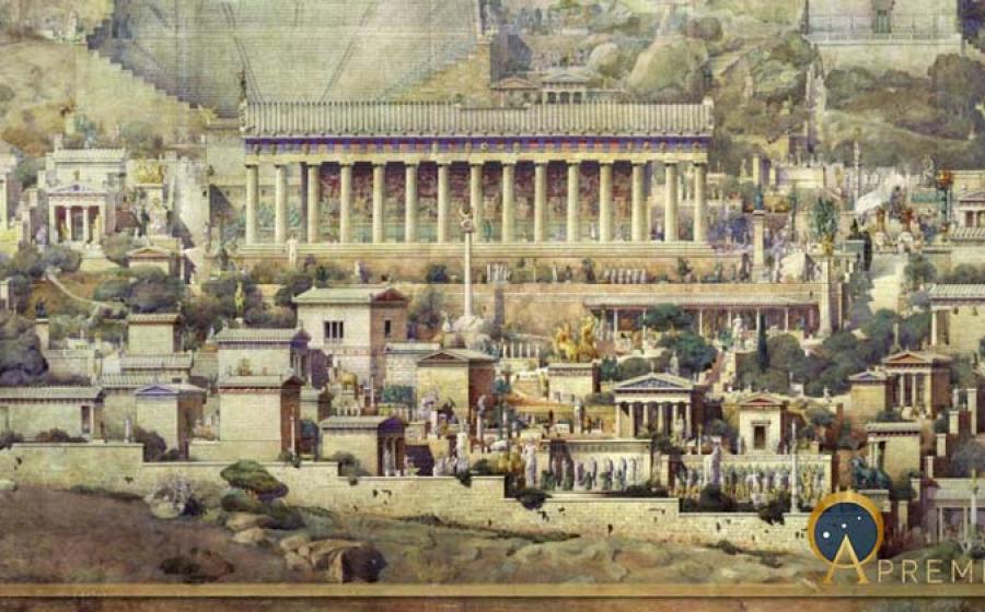 Speculative illustration of ancient Delphi by French architect Albert Tournaire (1894) (Public Domain)