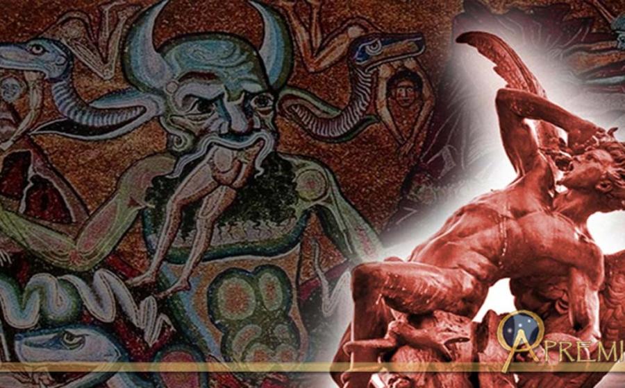 Deriv; Statue of the Fallen Angel and The Hell, Inferno Canto 34, circa 1301