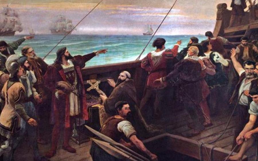 Discovery of Brazil. Pedro Alvares Cabral sees the land that would later be known as Brazil for the first time