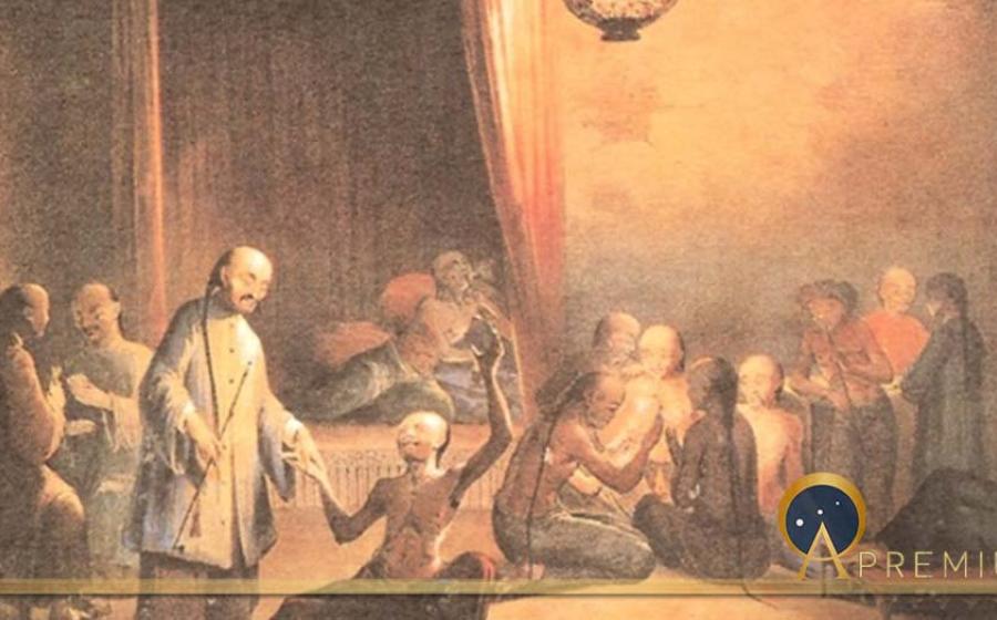 An opium den in 18th-century China through the eyes of a Western artist (18th Century) (Public Domain)