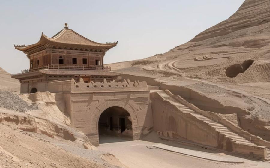 Dunhuang Silk Road History. AI illustration.  