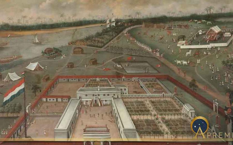 Dutch East India Company factory in Hugli-Chuchura, Mughal Bengal. Hendrik van Schuylenburgh, 1665. Source: Public domain
