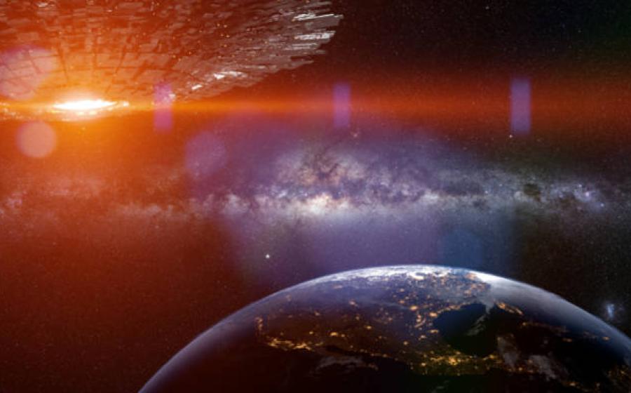 Alien spaceship approaching Earth.