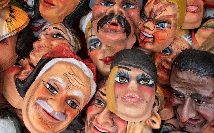 Papier mache masks on sale for making effigies or “monigotes” to burn during New Year’s Eve celebrations in Ecuador. Source: Iryna / Adobe Stock 