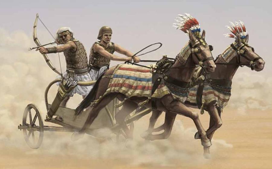 Recreation of an Egyptian war chariot from the Early New Kingdom by Angus McBride